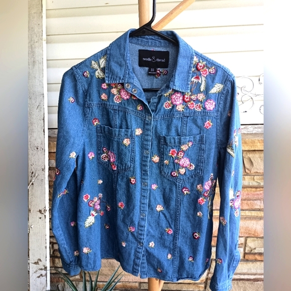 Needle & Thread Embroidered Denim Jacket with Floral Design_4 - Picture 2 of 11